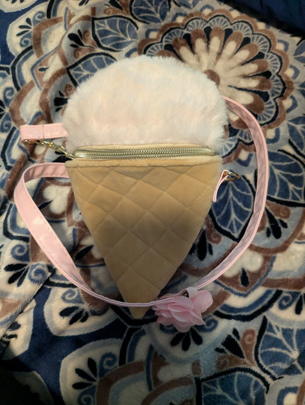 Claire's Plush Ice Cream Cone Crossbody Bag - Pink and Tan